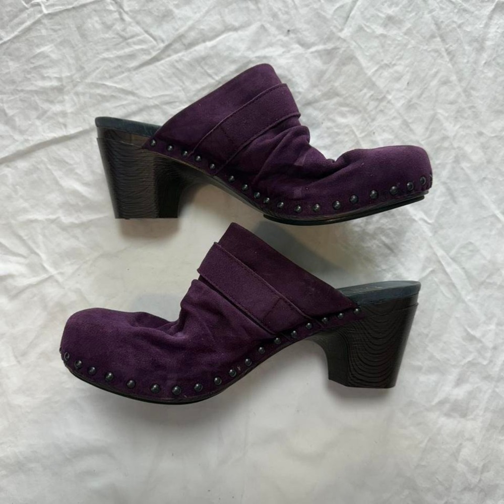 Dansko Womens Purple Suede Clog Heels Slip On Womens Size 42